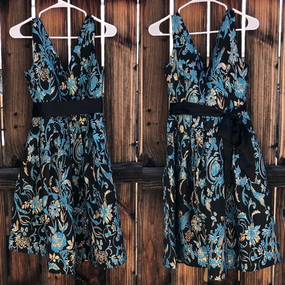 {ModCloth} Gorgeous Black Gold Teal Brocade Dress - Picture 1 of 6